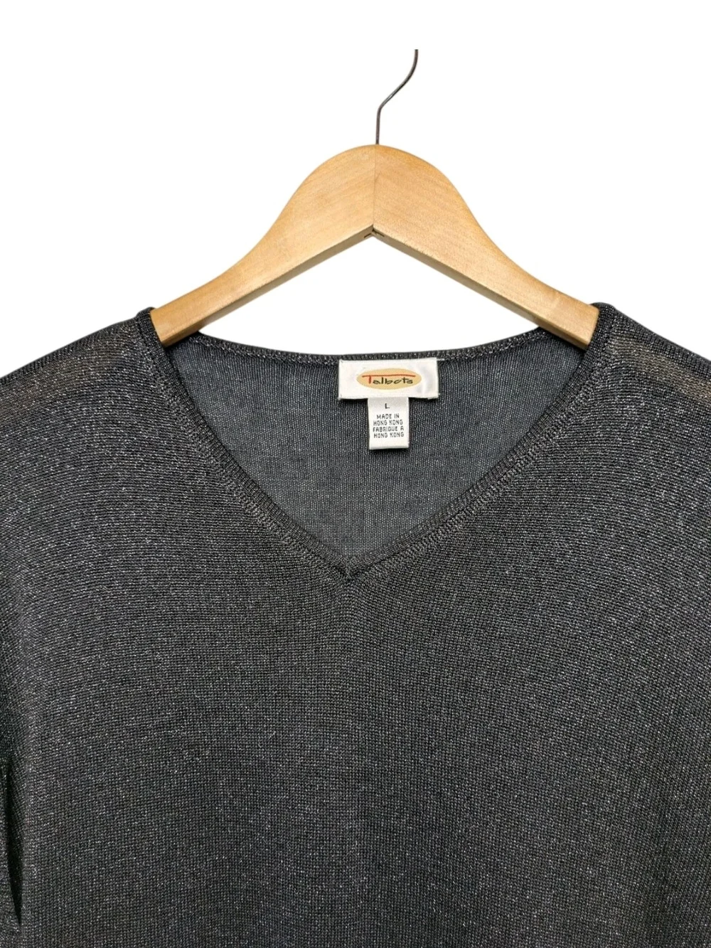 Talbots Black Silk Sparkle Sweater Large Vintage Metallic Shimmer